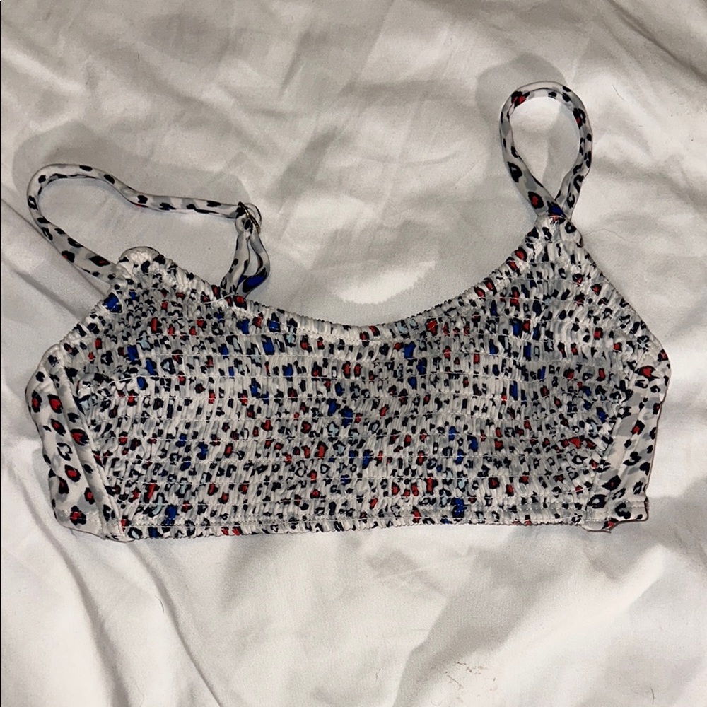 Leopard Print Smocked Bikini Top Size Small